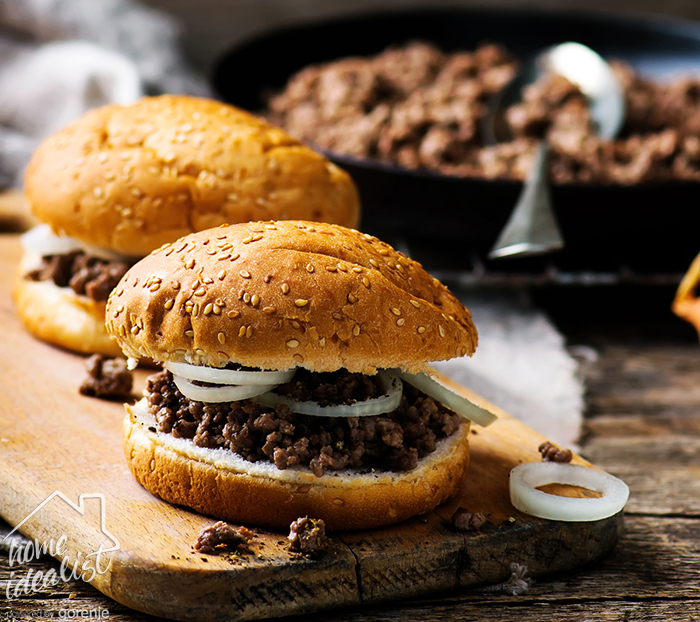 sandwich with ground  beef and onion