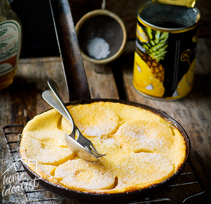 clafoutis with pineapples style rustic. selective focus